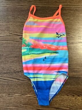 Girls' Tropical Stripe One-Piece Swimsuit in Multi-Color